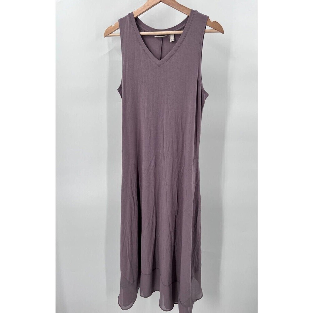 LOGO Lori Goldstein S Small Knit Sleeveless Midi Dress With Chiffon Trim Brown